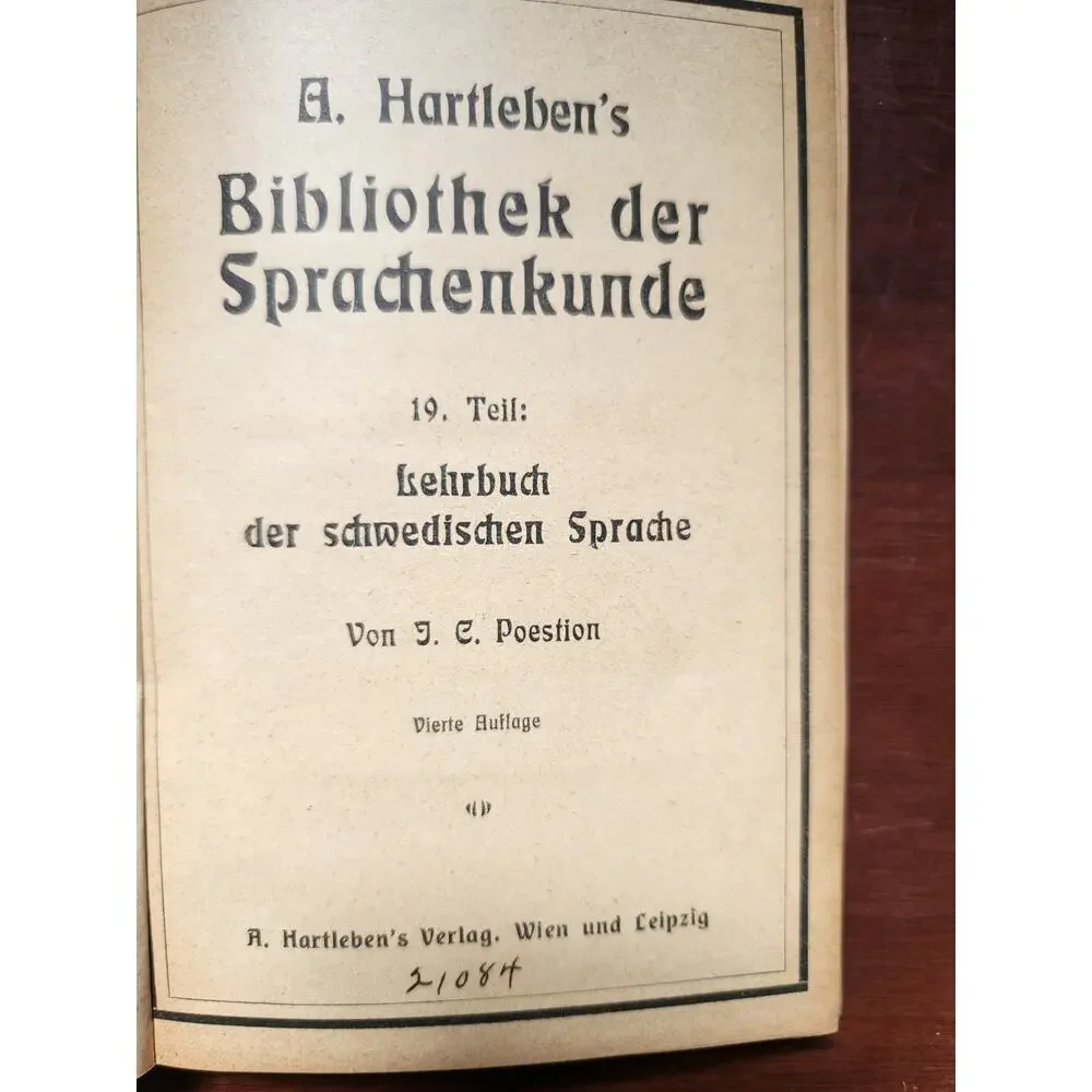 Lehrbuch der Schwedischen Sprache Poestion Antique German Swedish Book HC